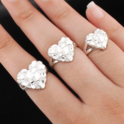 REAL Solid 925 Sterling Silver Heart Nugget Ring Plain Heart Nugget Ring 