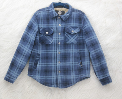 Weatherproof Flannel Shirt Jacket Youth S 8 Sherpa Lined Blue Plaid Shacket #769