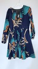 Ray Darten African Print Fit & Flare Dress Black White Bell Sleeve NWT Size L
