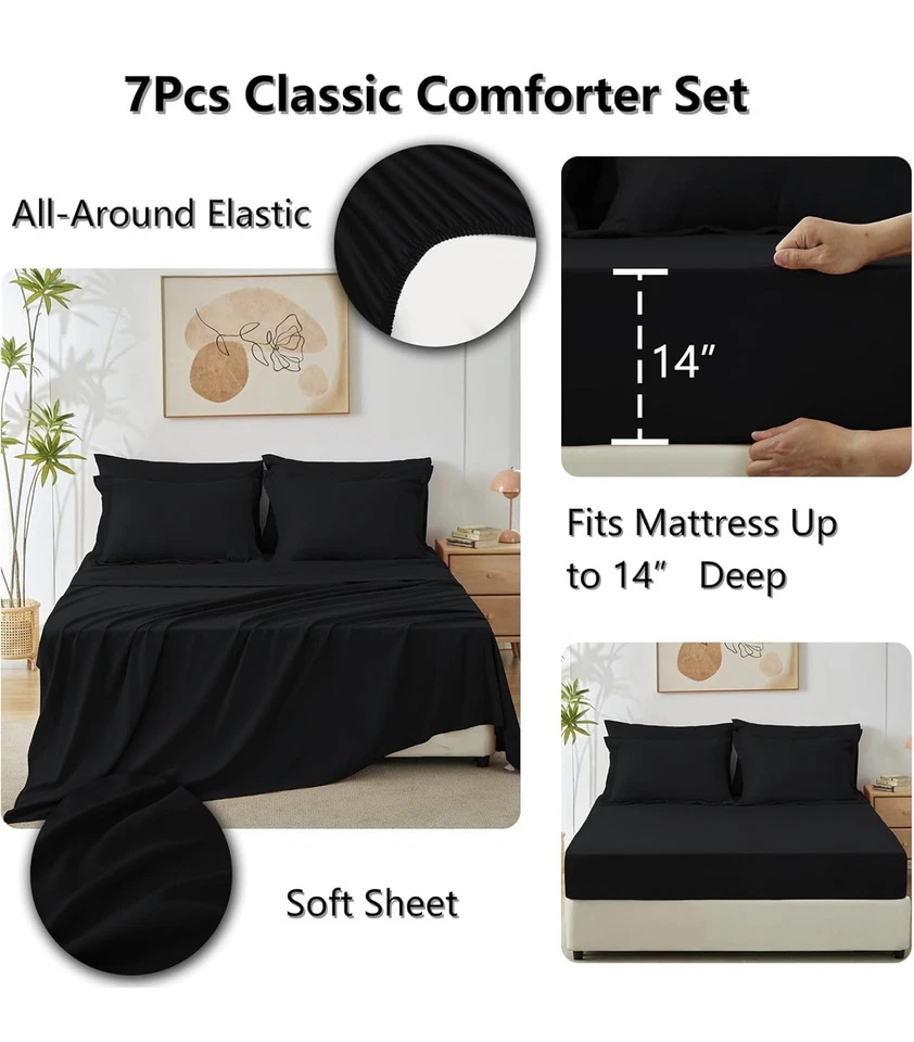 Juego de edredón CozyLux tamaño Queen, negro, toda la ropa de cama en una sola bolsa Foto 2 de 4