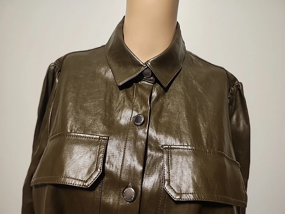 Zara Green Faux Leather Long Sleeve Mini Dress Belted Size L - Image 2 of 4