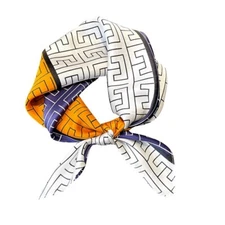 100% Silk Scarf Women Vintage Geometric Head Neck Hair Kerchief Headscarf 53cm