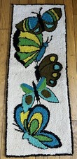 Rare Gorgeous Vintage MCM Hand Hooked Wool Rug W/ Groovy Butterflies