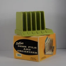 Collins Vintage Mid Century Mod MCM Green Plastic Desktop File and Organizer
