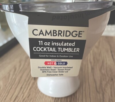 Cambridge 11 oz white beach insulated cocktail tumbler stainless Spill Proof Top