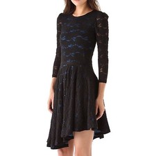 Pencey Black Lace Dress 3/4 Sleeves Blue Contrast Lining $279 Size 4