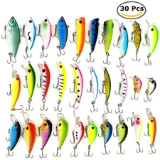 30PCS Kinds of Fishing Lures Crankbaits Hooks Minnow Baits Bass Tackle Crank Set