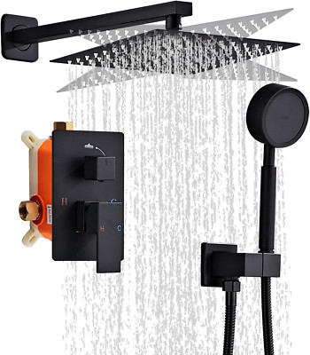 Luxury Matte Black 8'' Rainfall Shower Head & Handheld Combo System