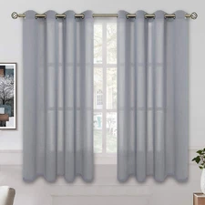Linen Look Semi Sheer Curtains for Bedroom, Grommet Light Filtering Casual Textu