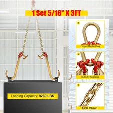 5/16'' x 3' G80 Tow Chain J Hook V-Chain Grab Bridle with RTJ Hooks 9260 lbs