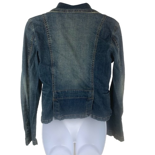 Hydraulic Jean Jacket Women M Fabric Flower Double Back Vents Y2K Stretch Denim - Picture 2 of 12