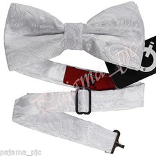 White 100 Micro Fiber Paisley Pre-tied Bow tie Wedding Formal Party Prom