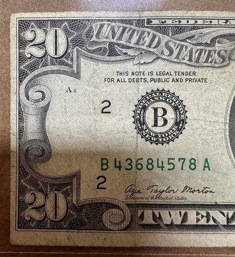 OLD $20 BILL ASCENDING LADDER FANCY SERIAL NUMBERS &MISCENTERED GREEN SEAL ERROR - Picture 2 of 17