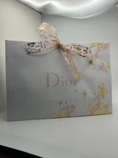Lot of 4 DIOR Gift Bag rigid white paper pink gold ribbon 9.5 x 6.75 x 3.5 in