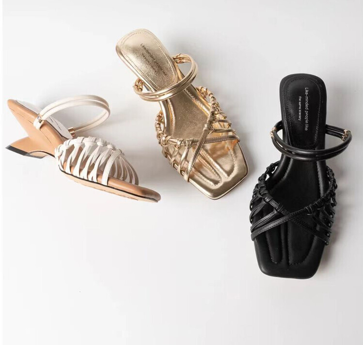 PANTOFOLA D’ORO Scarpe sandali donna moda punta aperta tessitura ritaglio tacco medio muli KAQC