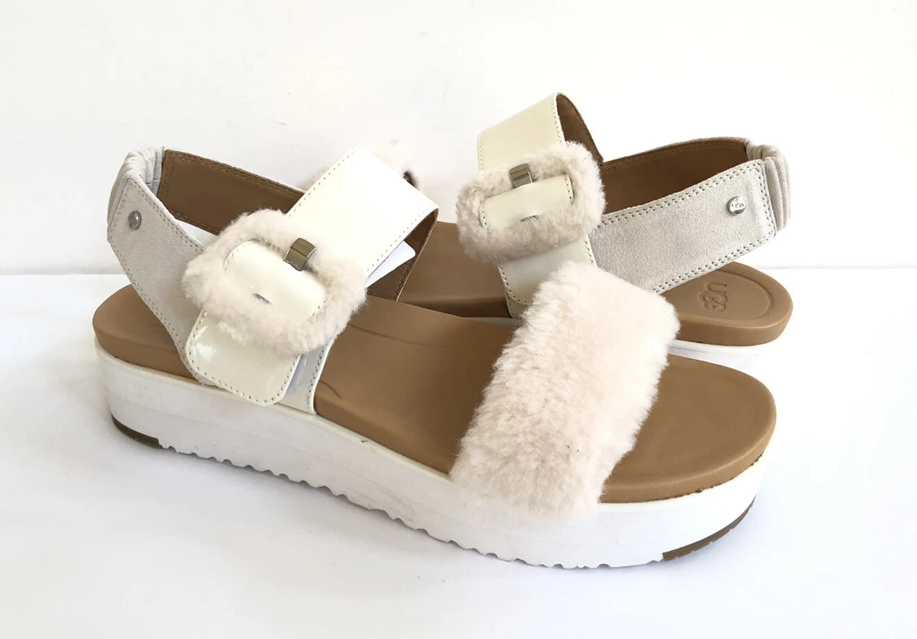 SANDALO SLINGBACK BIANCO UGG LE FLUFF CHELLA GELSOMINO PLATEAU US 11 EU 42 REGNO UK 9