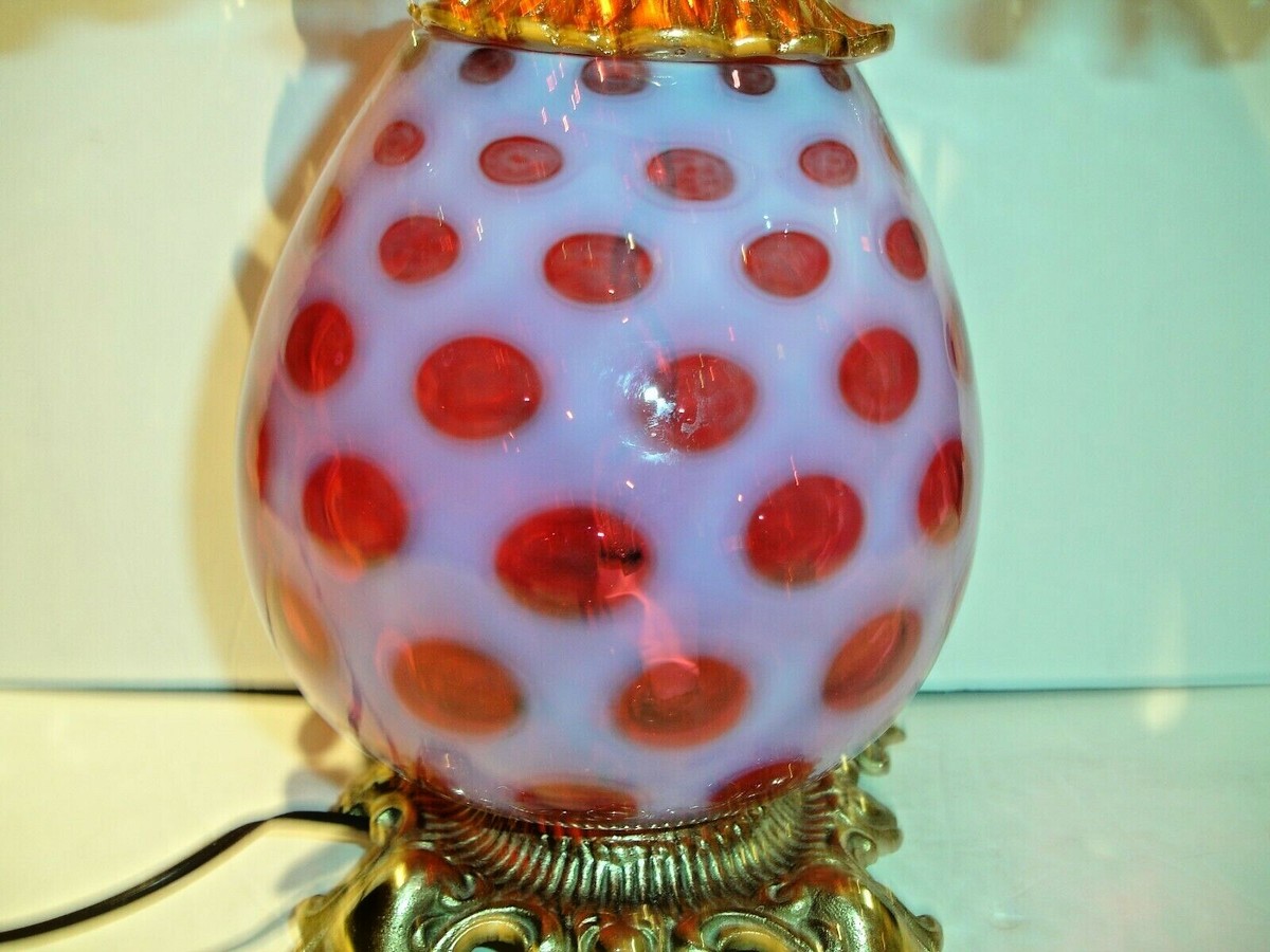 FENTON OLD & RARE CRANBERRY COIN DOT OPALESCENT LAMP GWTW