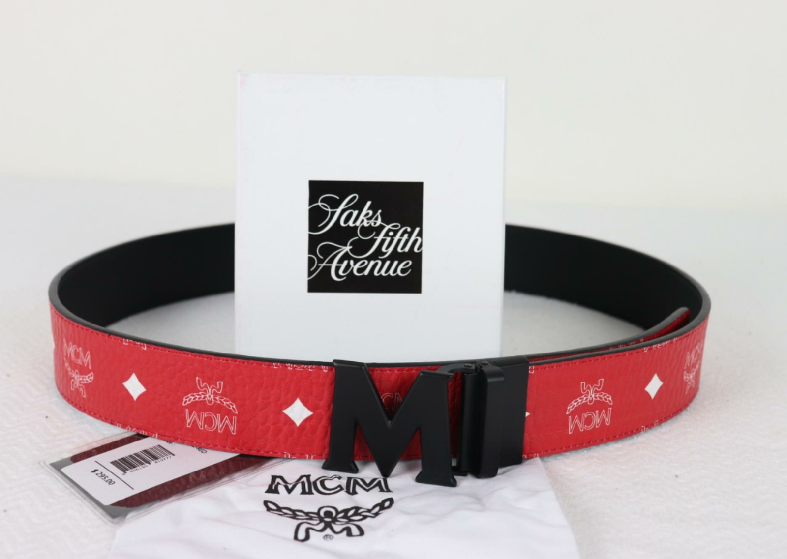 red mcm belt silver buckle