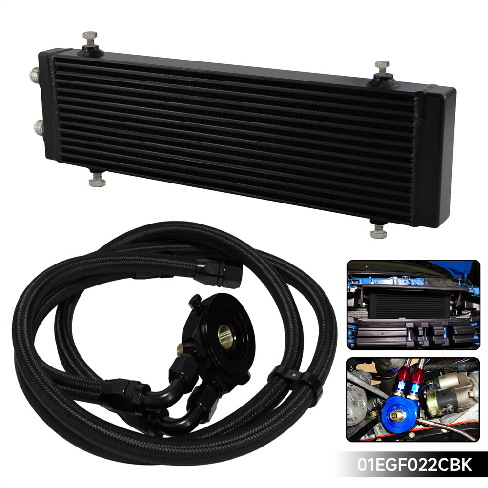 G-PLUS 10 Row Transmission Oil Cooler Kit – AN10 Inlet, Aluminum, Filter Adapter, Universal
