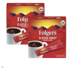 Folgers Classic Medium Roast Instant Coffee (48 Single Serve Packets Total) 2pk