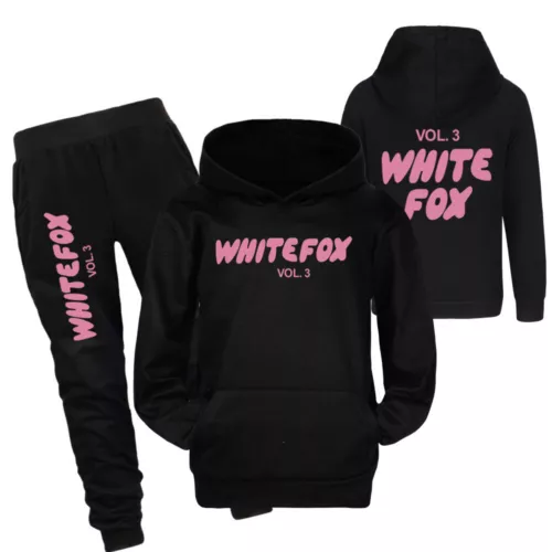 Kids Casual Hoodie Trousers Tracksuit Set White Print Fox Jumper Top+Pants Suits - Picture 20 of 37
