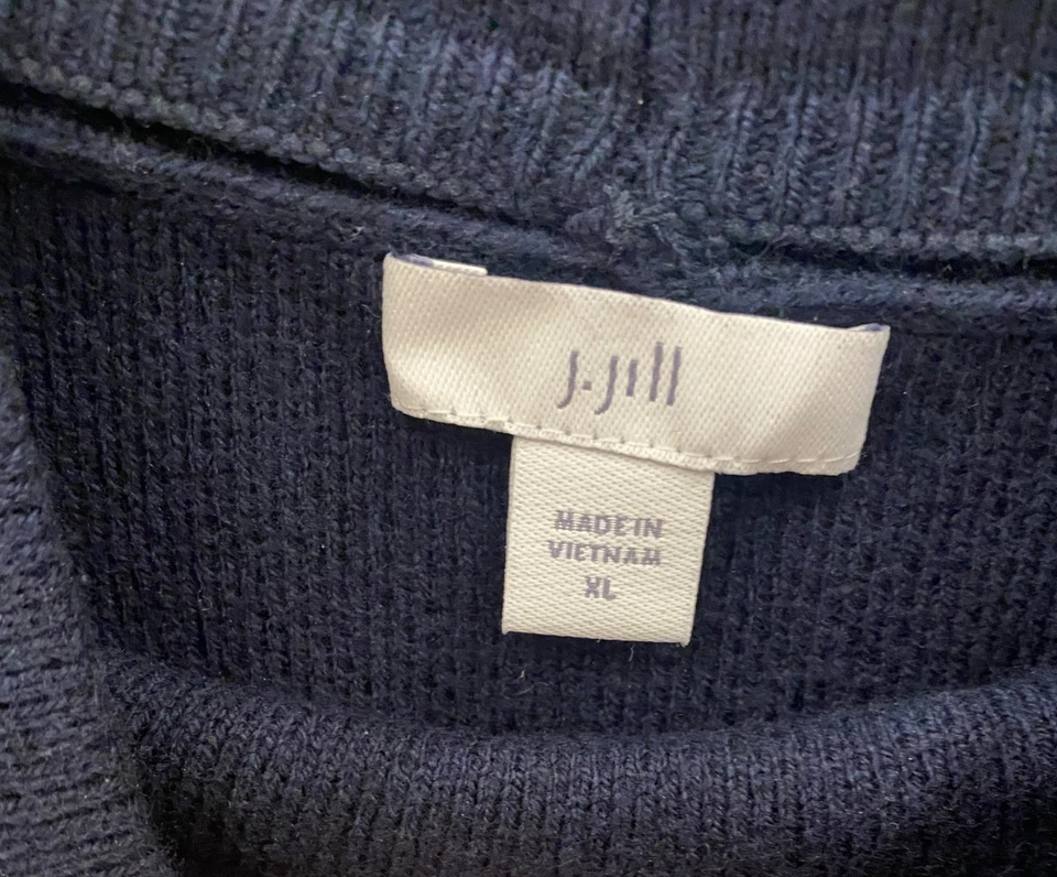 J.Jill Embroidered Flowering Vine Sweater Navy Pullover Cotton Blend Size XL - Image 2 of 4