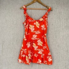 Lulus Dress Womens S Red Floral Chiffon Ruffle Tie Waist Mini Summer Sundress