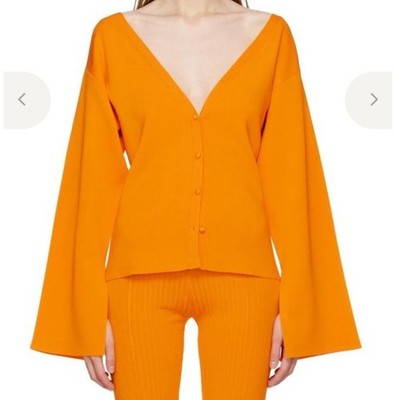 NANUSHKA Mari Knitted Cardigan Size M Orange Deep V-neck Slit Long Sleeve 
