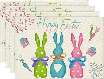 Festive Rabbit Themed Placemats Set - 4 Colorful Table Mats for Celebrations