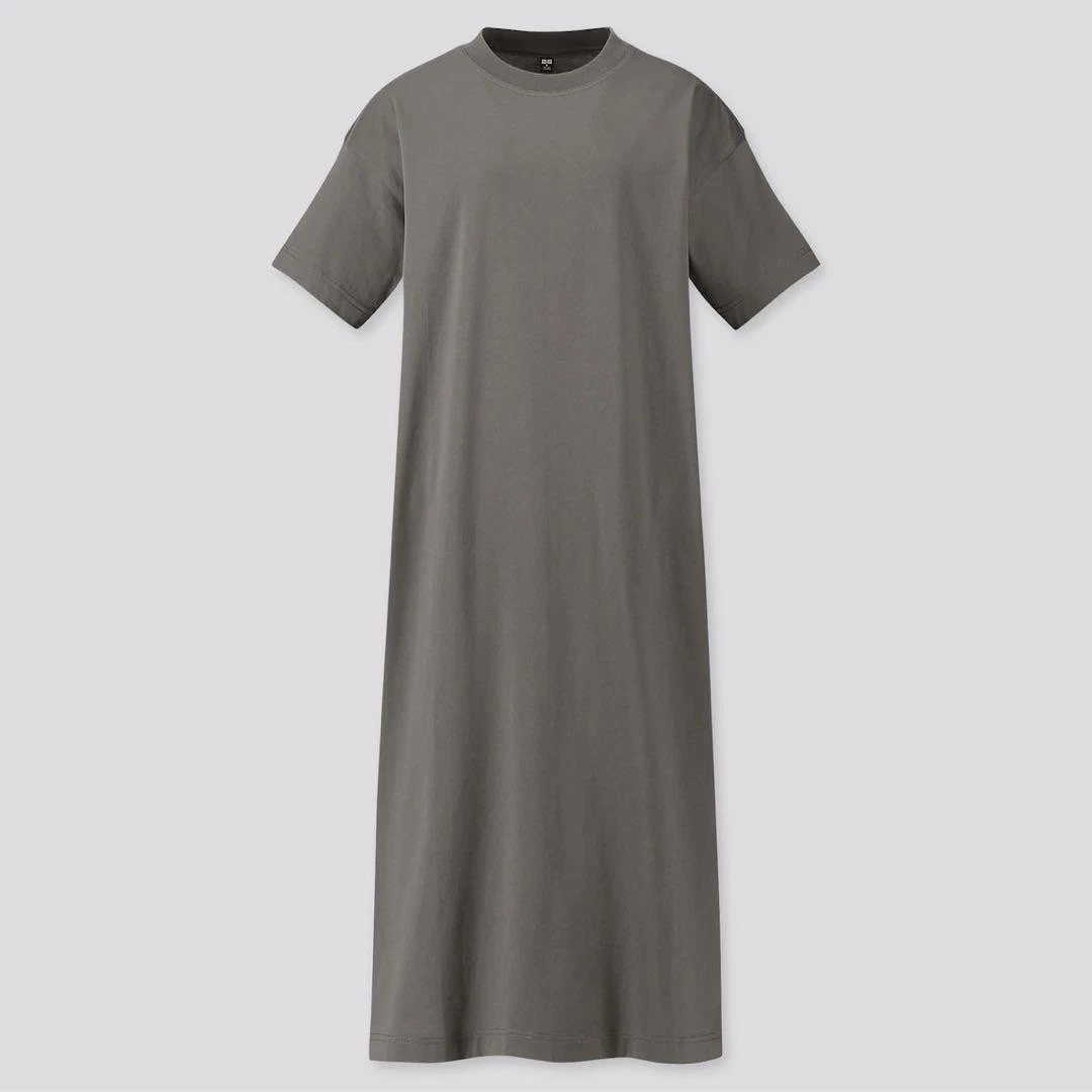 women mercerized cotton short sleeve long t dress Women's Mercerized Cotton Short-Sleeve A-Line Dress