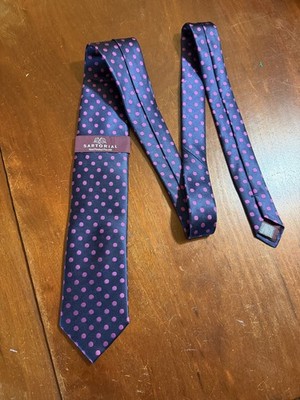NEW NWT MARKS & SPENCER Navy Blue Polka Dot Woven 100% Silk Tie