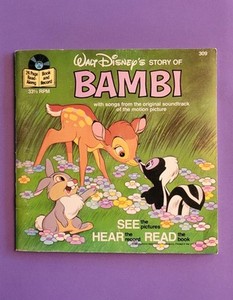 1977 Walt Disney's Story of Bambi ~ Read Along Book w/33 1/3 Vinyl Record #309