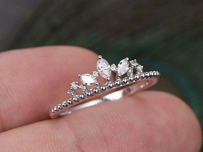 .50 Ct Marquise Lab Created Diamond Unique Crown Engagement Ring 14K Gold Plated