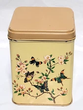 Vintage J.L. Clark Mfg. Decorative Tin Canister w/ Lid - Butterflies theme, USA