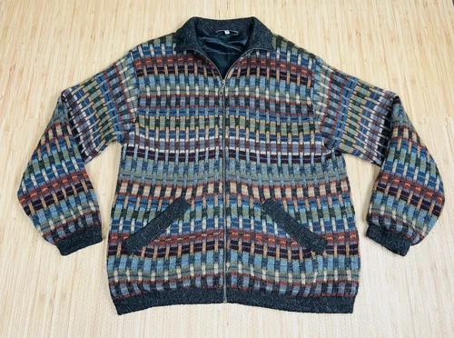 Waliki 100% Alpaca Wool Zip Up Bolivian Lined Sweater Jacket Mens Medium EUC