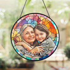 Custom Photo Portrait Stained Glass Suncatcher Gift for Mom Grandma Window Art