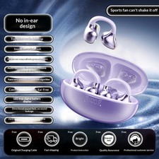 Bluetooth 6.0 Headset Wireless Earphones Earbuds Stereo Clip-On Earphones Purple