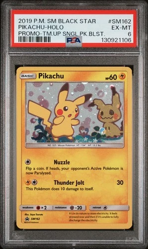 2019 POKEMON TEAM UP BLACK STAR PROMO PIKACHU #SM162 HOLO PSA 6 EX #130921106
