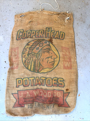 VTG Copper Head Indian Arizona Potato Burlap Bag 100 lbs Gunny Sack Rare Antique
