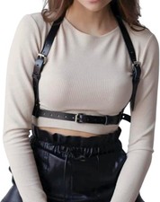 Punk Black Leather Body Harness Belt for Women Gothic Adjustable Waist Belts Fas