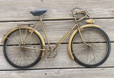 Vintage 1920s Bicycle Design Metal Wall Hanging Art Decor Gold Tone