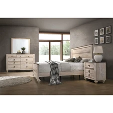 Roundhill Furniture Imerland Contemporary White Wash Finish White-Wash King