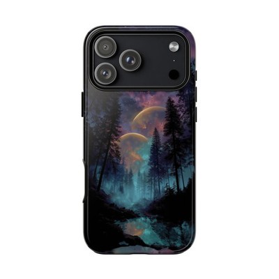 Twilight Planets Teal Forest | Tough Phone Case | iPhone, Galaxy, Pixel
