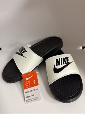 NEW Nike Benassi Women s Slides Sandals White / Black 343881-008 Size 7