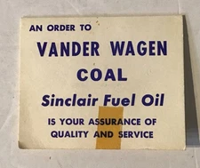 Vander Wagen Coal Sinclair Fuel Oil VTG Needle Book Rare Sewing Advertisement