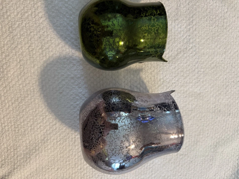 2 Smoked Mercury Glass Owl Candle HoldersJars B&B Works Purple & Green - Изображение 4 из 4