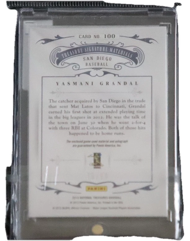 2012 Panini National Treasures-Signature Materials #100 Yasmani Grandal /99 - Image 2 of 3