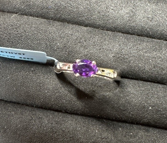 New Genuine Natural Amethyst Oval Ring 925 Sterling Silver East West Size 7