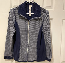 Zenergy by Chicos Knit Jacket Size 1 Medium 8 Full Zip Blue Mixed Stripes Dots