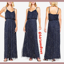 NEW Adrianna Papell Art Deco Beaded Blouson Gown in NAVY Blue SZ 12  N370